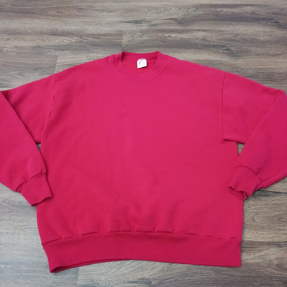 Vintage 90s Made in USA JERZEES Red Blank‎ Crewneck Sweatshirt Size Large
